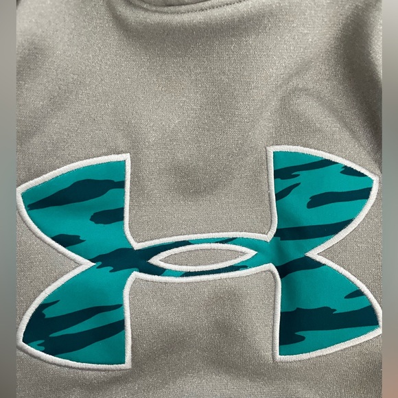 Medium Grey and Teal Patterned Under Armor Fleece Hoodie - Picture 2 of 7